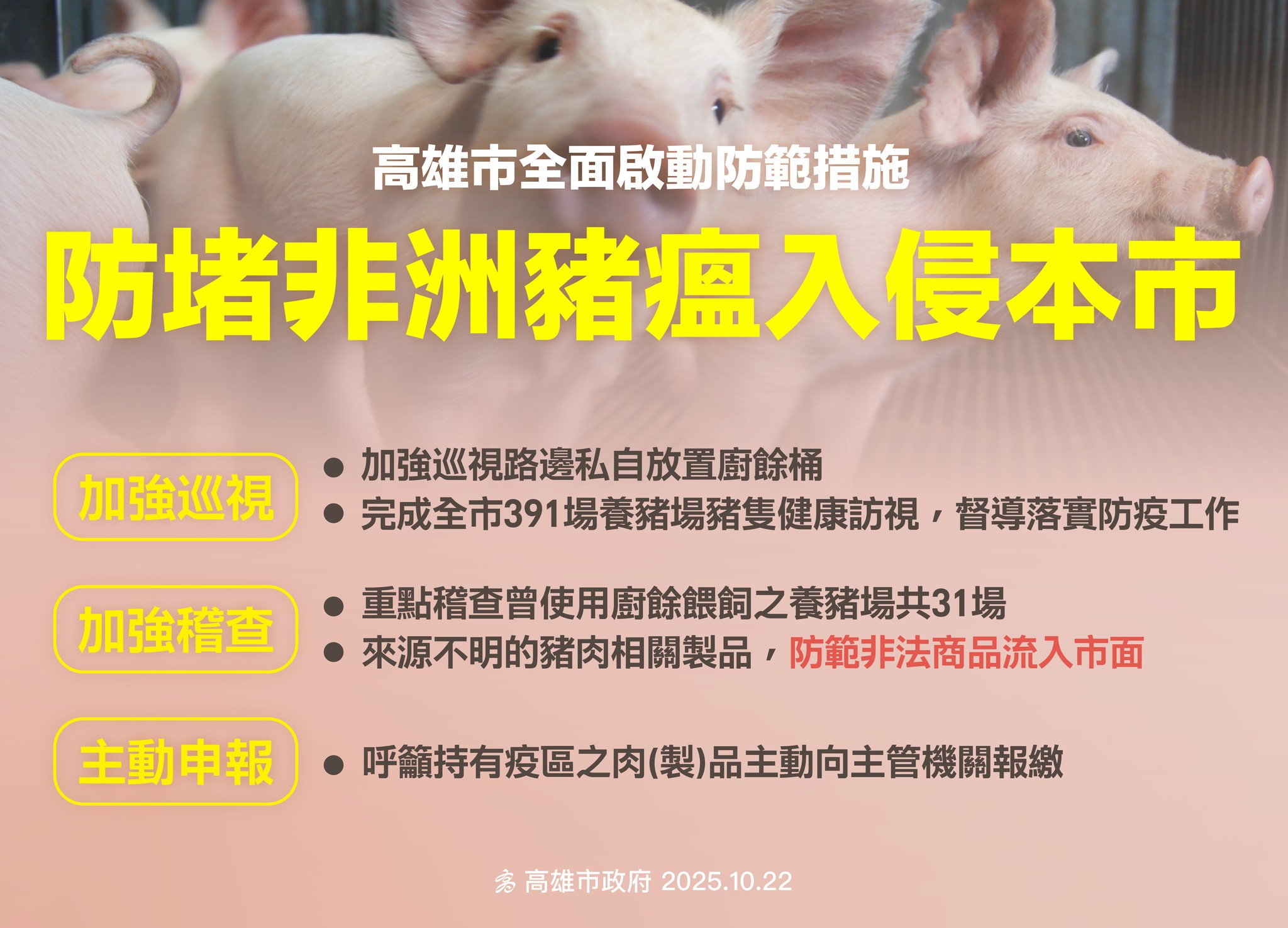 防堵非洲豬瘟入侵本市